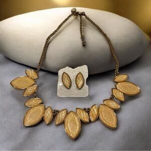 Charming Charlie Gold Leaf Statement Necklace & Earring Set